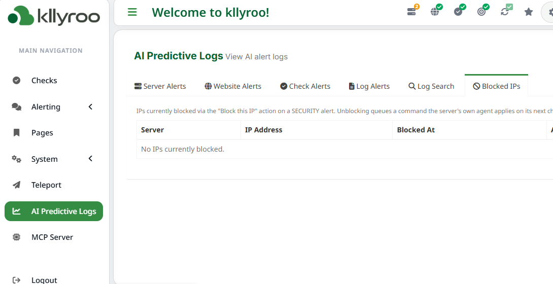 Kllyroo Blocked IPs page