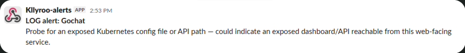 Kllyroo alert delivered in Slack